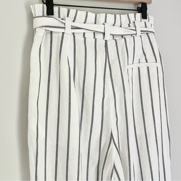 NWT ASOS Linen Blend Women’s Striped Tie Waist Culottes Pants White Black 8 Tall - Picture 6 of 9